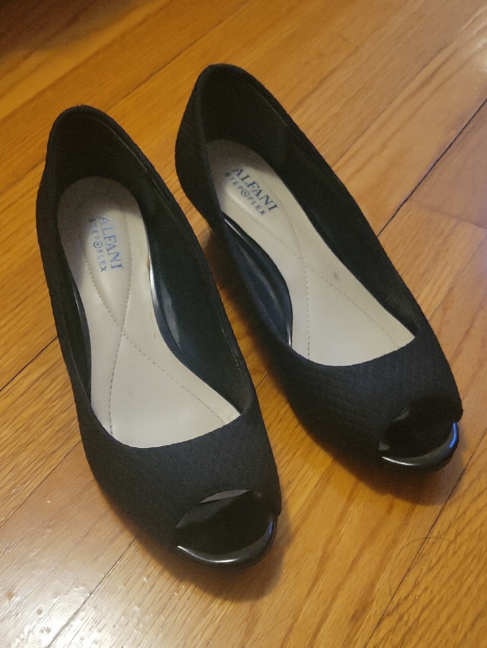 Alfani Black Open-Toe Low Wedge Heels Peep Toe Shoes, Size 6.5M